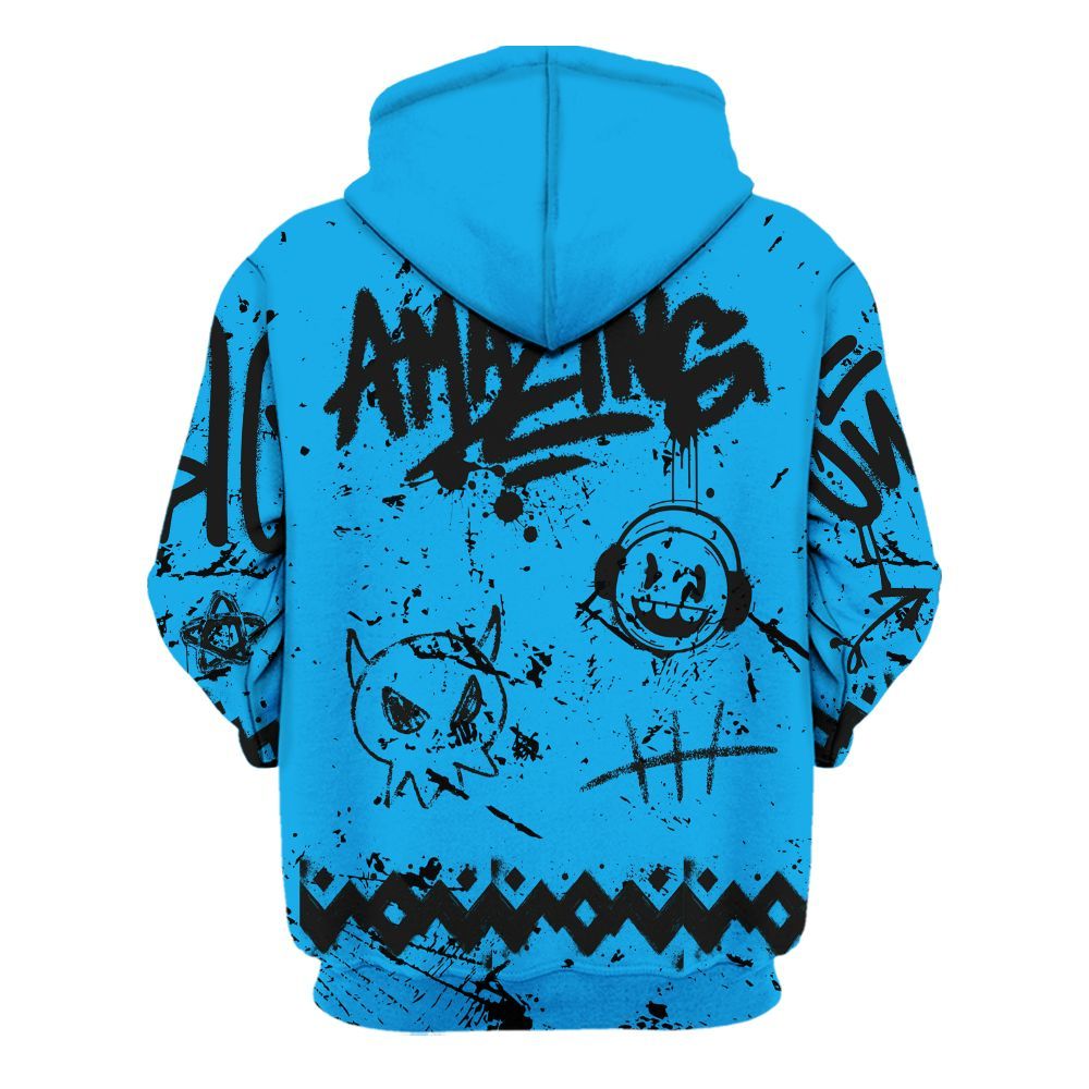 Hoodie To Match Black University Blue 2022 13s - Friday Sneaker Crayon All Over Print