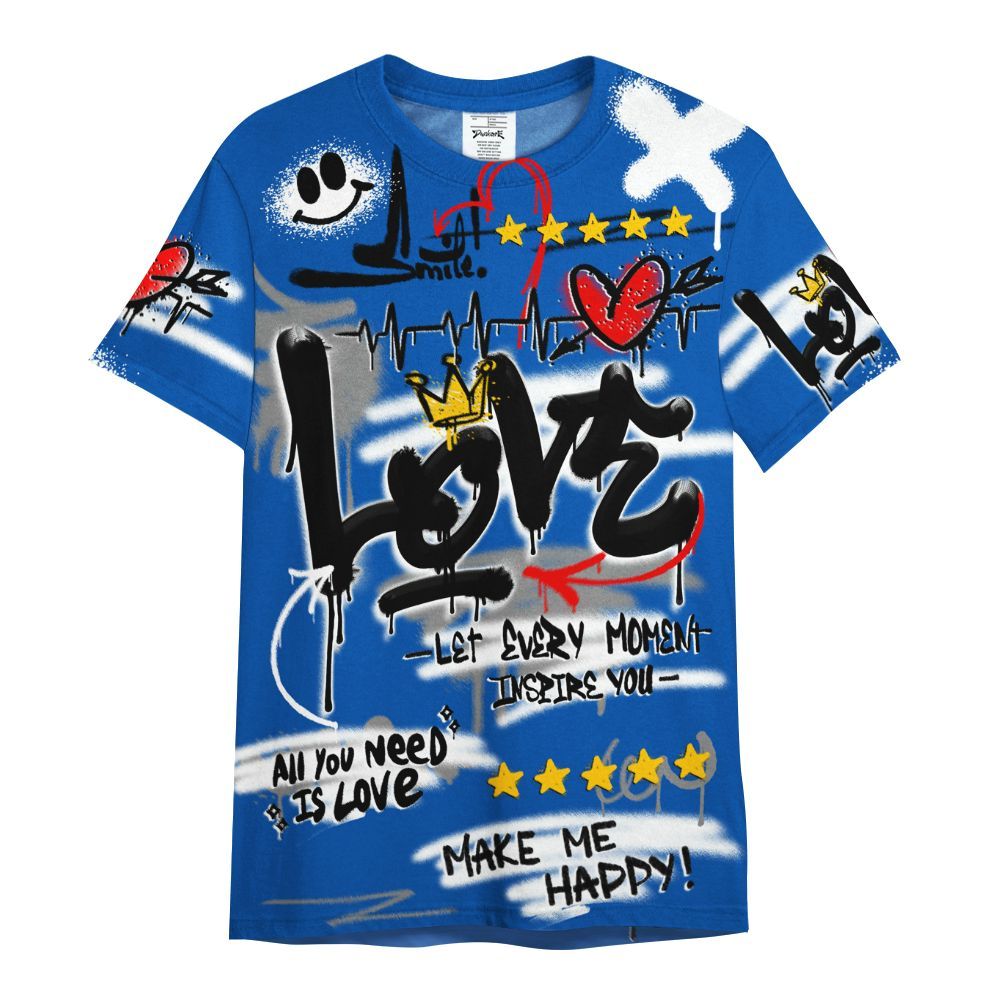 Shirt To Match Racer Blue 5s - Happy Love Beats Graffiti Streetwear All Over Print