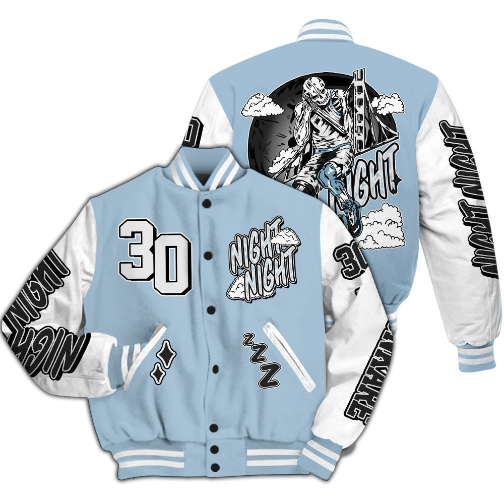 Varsity Jacket To Match Mid Ice Blue 1s - Seeya Skeleton All Over Print