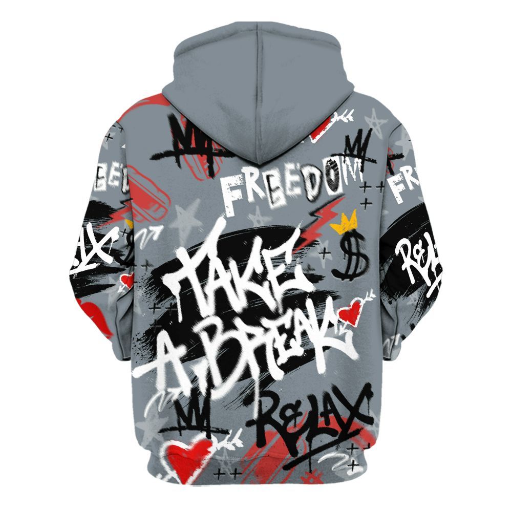 Hoodie To Match Wolf Grey 13s - Take Break Freedom Graffiti Streetwear All Over Print