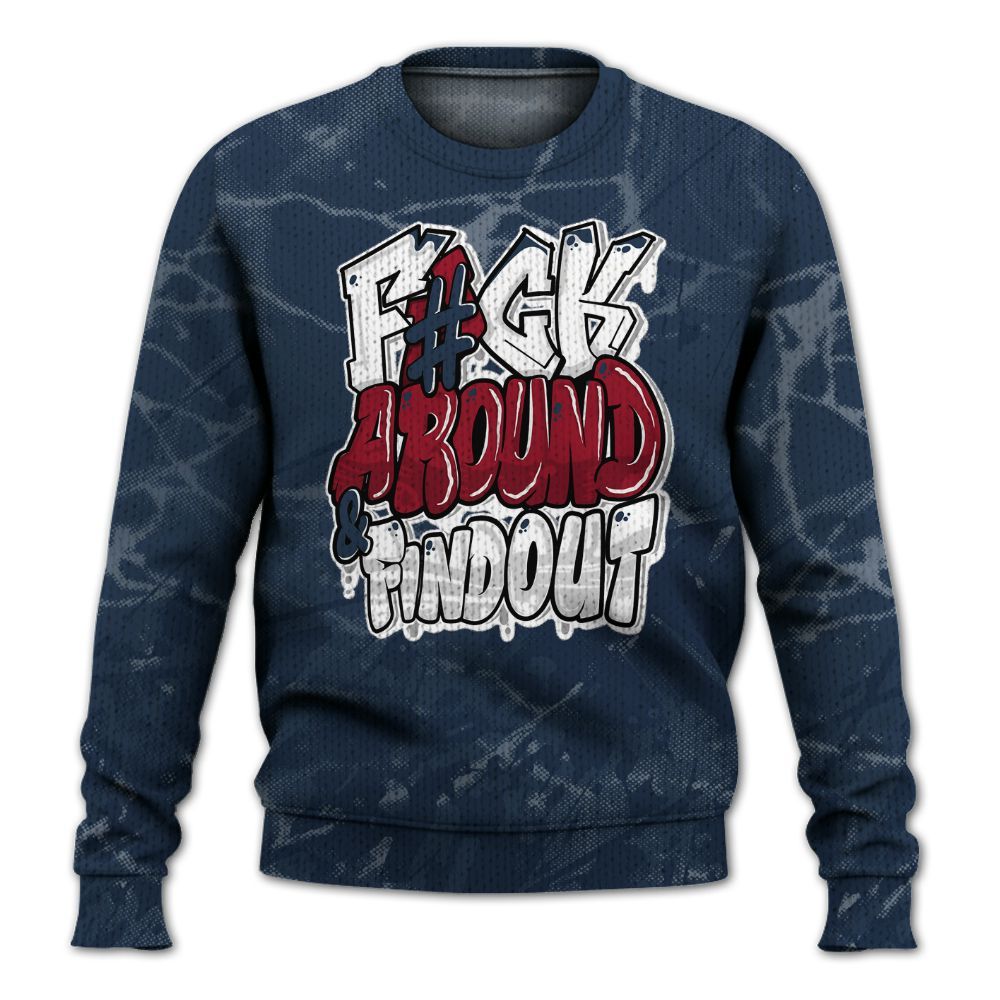 Knitted Sweater To Match White Midnight Navy 6s - F Around Find Out Graphic Profound