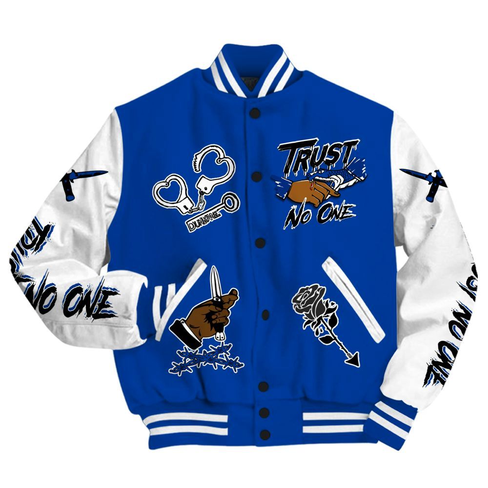 Varsity Jacket To Match Hyper Royal 12s - Trust No One Dripping All Over Print
