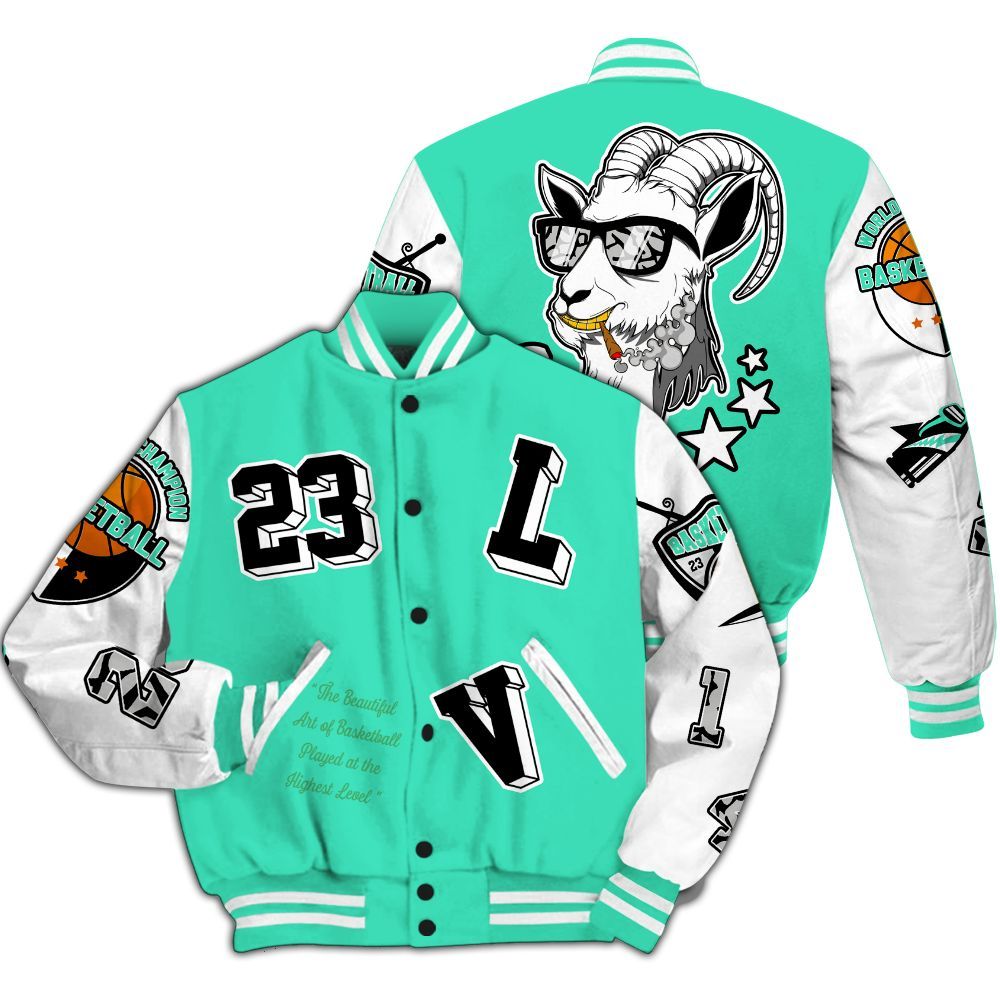 Varsity Jacket To Match Black Green Glow 3s - The GOAT Got Em Streetwear All Over Print