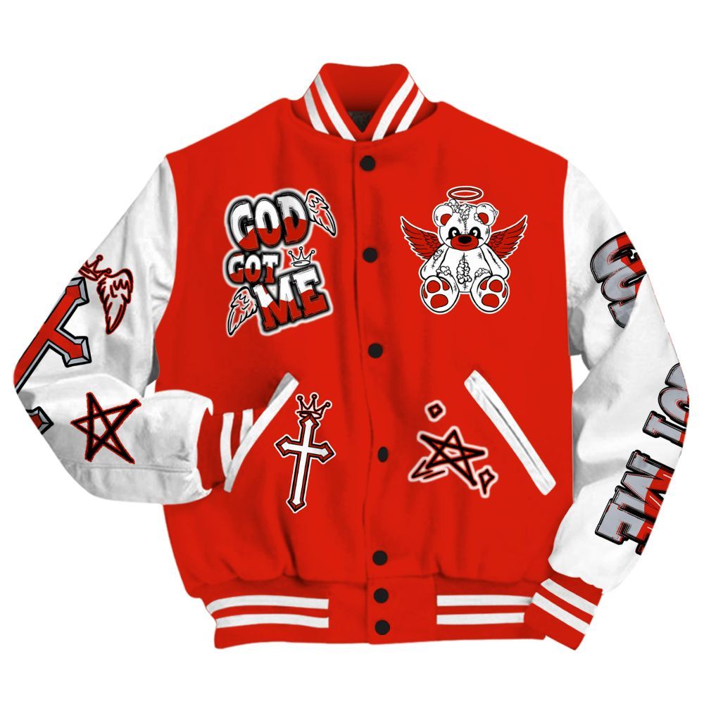 Varsity Jacket To Match Retro Cherry 11s - Gods Guides Me Bear All Over Print