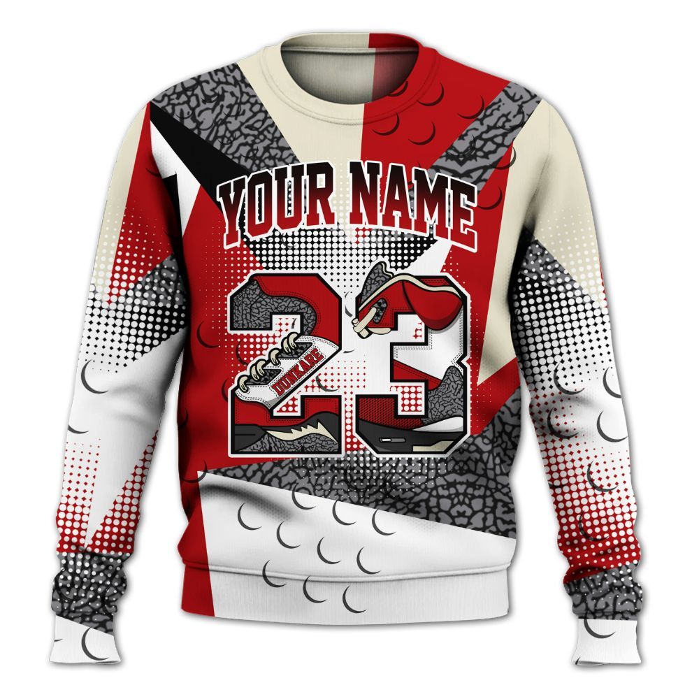 Sweatshirt To Match Cement Grey 3s - Poly Custom Name Number 23 5s All Over Print