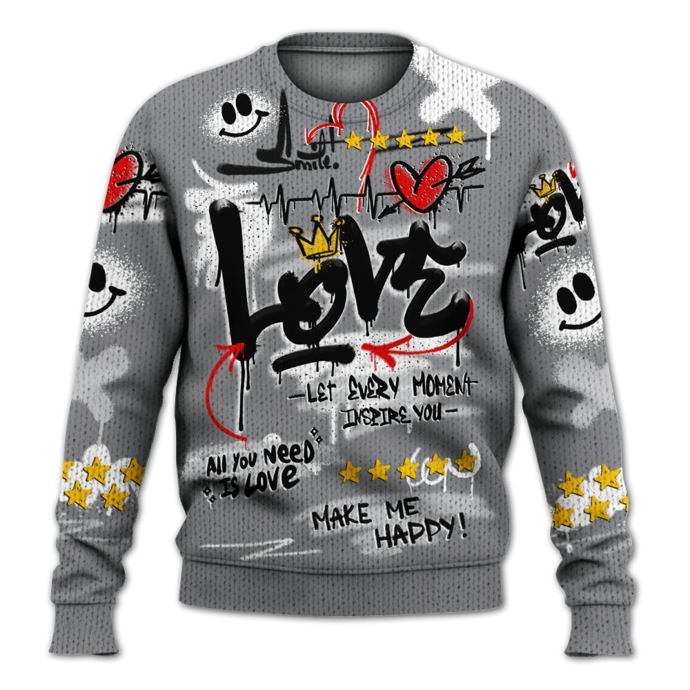 Sweater To Match Retro Wolf Grey 5s - Happy Love Beats Graffiti Streetwear Graphic