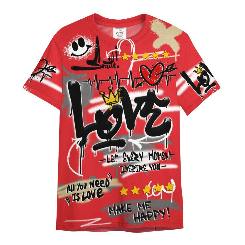 Shirt To Match Prime 93 Fire Red - Happy Love Beats Graffiti Streetwear All Over Print