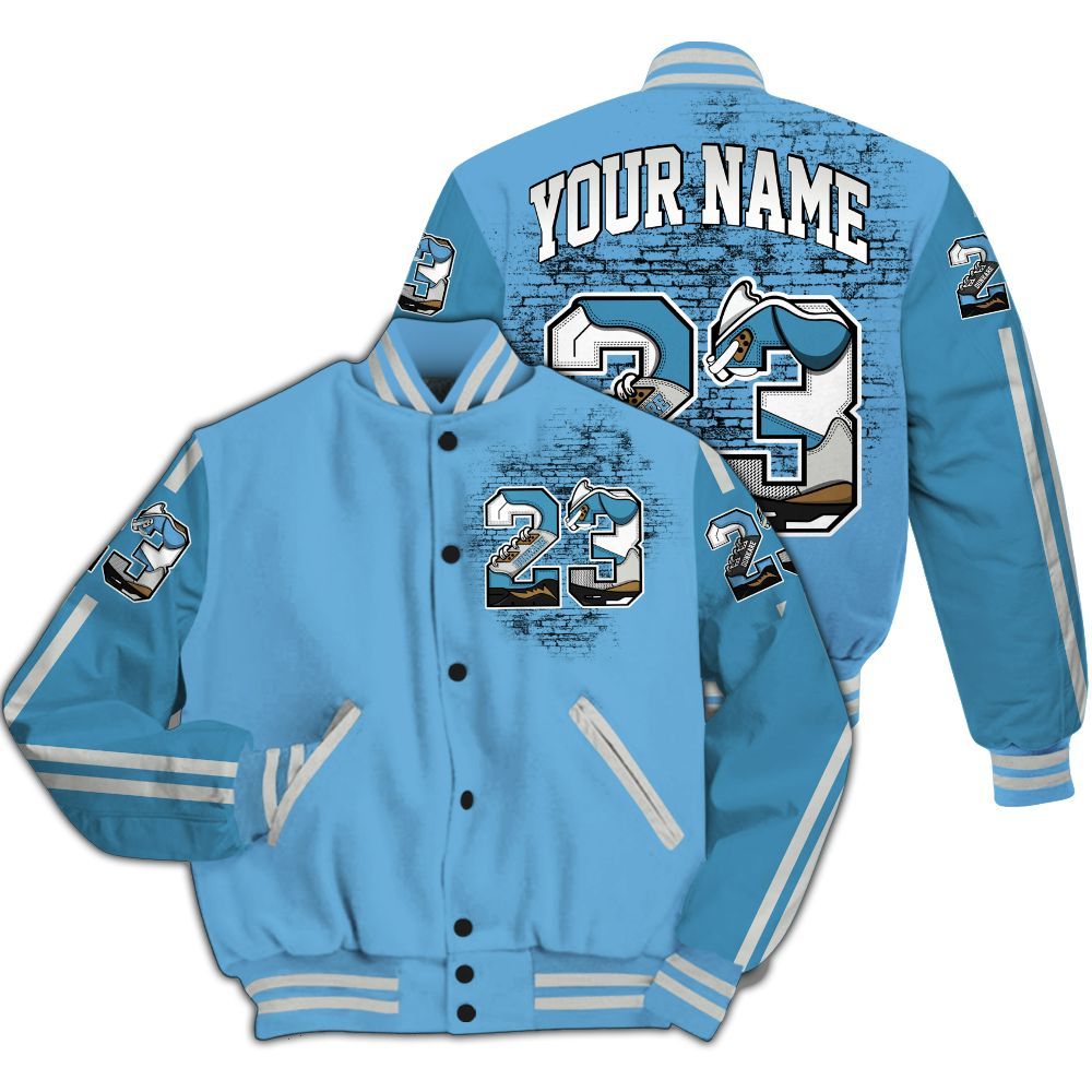 Varsity Jacket To Match SB Dunk Low University Blue Shirt, Custom Name Number 23 5s All Over Print