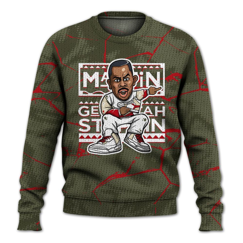 Knitted Sweater To Match Travis Scott Low OG Medium Olive 1s - Get Tag Sneakers Steppin' Graphic Crack