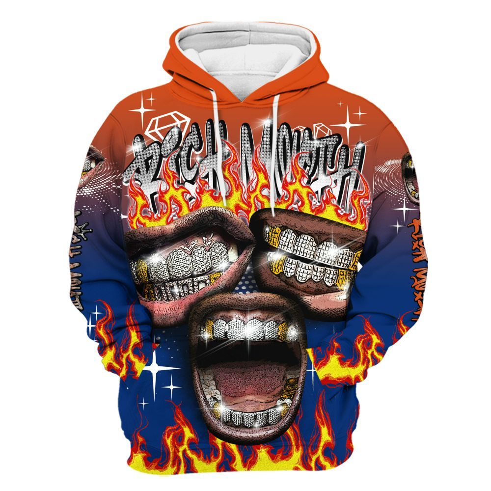 Hoodie To Match Mid Knicks 1s - Rich Mouth Fire Rap Retro 90s All Over Print