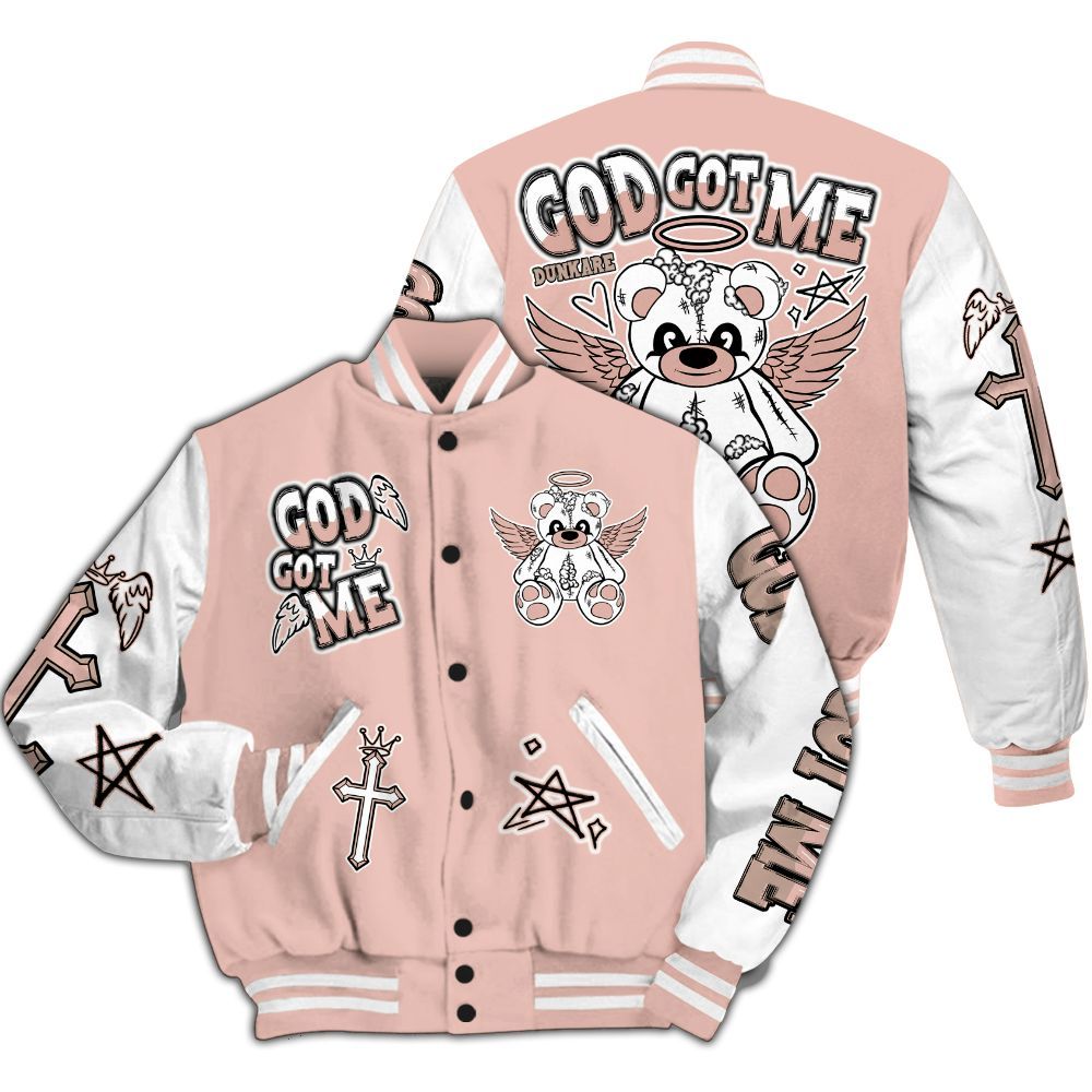 Varsity Jacket To Match Dunk Low Pink Velvet - Gods Guides Me Bear All Over Print