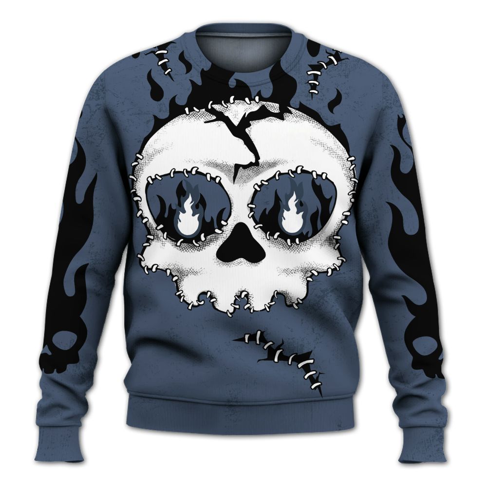 Sweatshirt To Match Low Diffused Blue 11s - Cracked Skull Stitches All Over Print