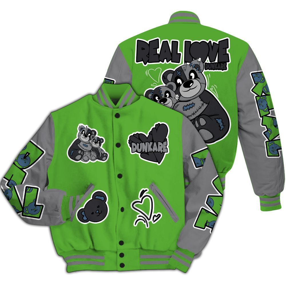 Varsity Jacket To Match Retro Green Bean 5s - Sincere Fondness Bear All Over Print