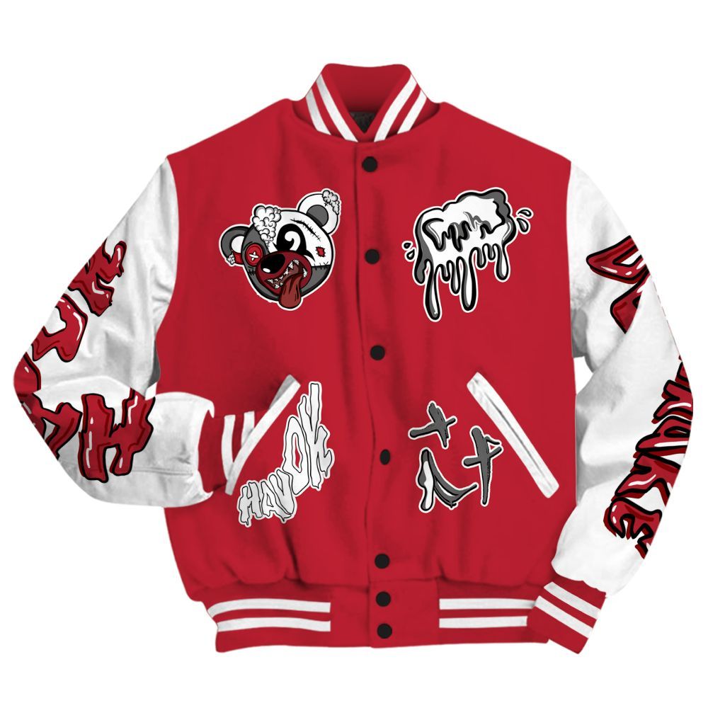 Varsity Jacket To Match Red Flint 13s - Havok Bear All Over Print