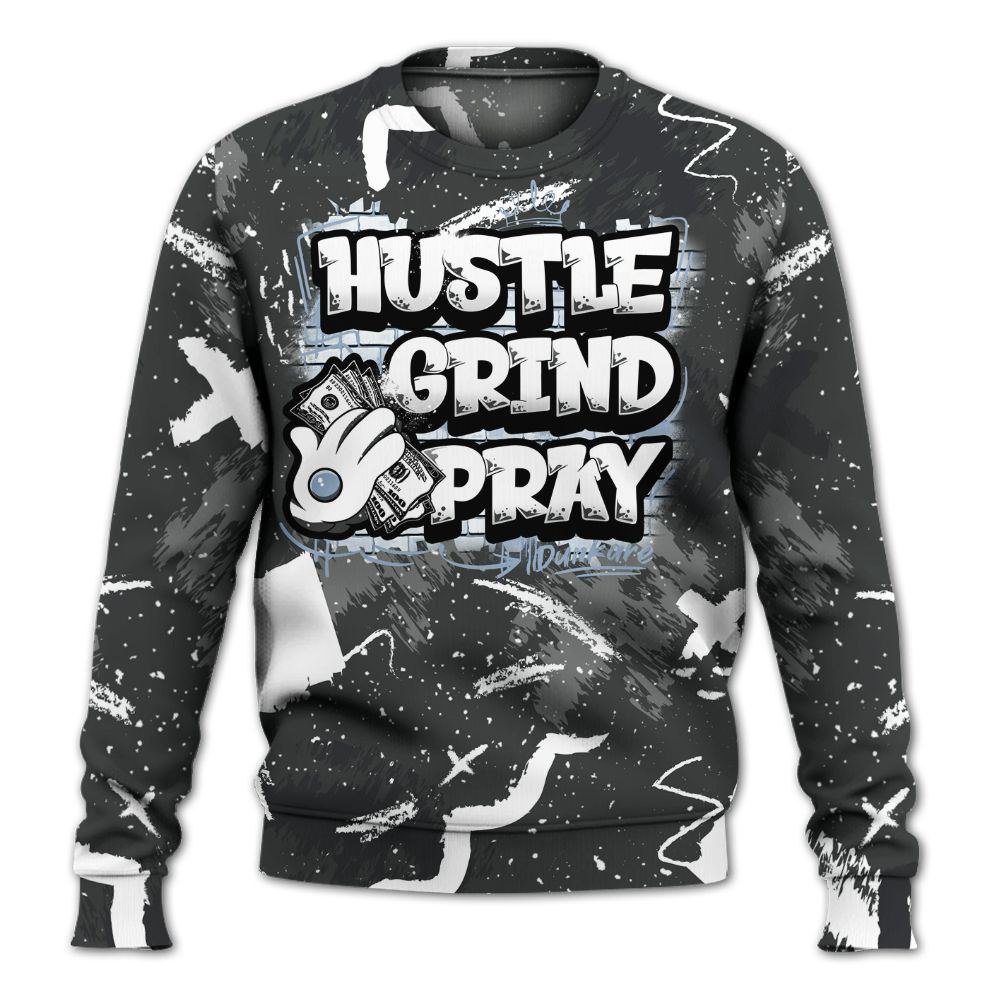 Sweatshirt To Match Reverse Black White 6s - Hustle Grind Pray Retro All Over Print
