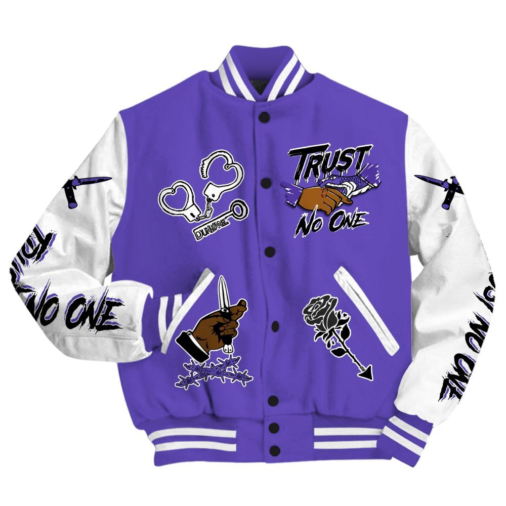 Varsity Jacket To Match Field Purple 12s - Trust No One Dripping All Over Print