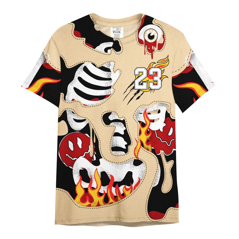 Shirt To Match Dunk Low Strawberry Waffle - Skeleton Smile Flame Drip All Over Print