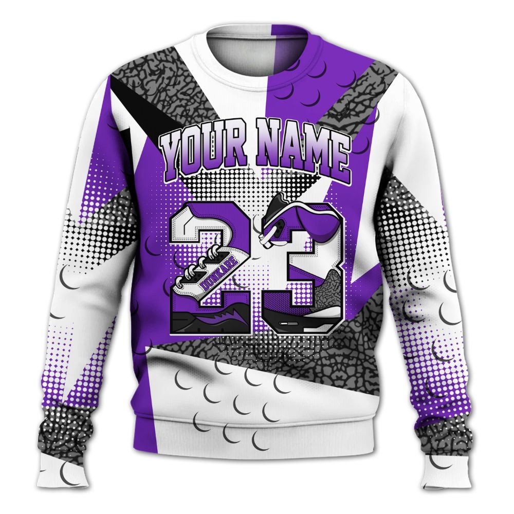 Sweatshirt To Match Retro Dark Iris 3s - Poly Custom Name Number 23 5s All Over Print