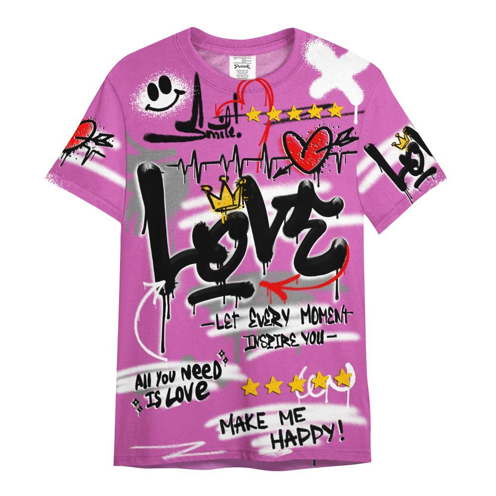 Shirt To Match Hyper Violet 4s - Happy Love Beats Graffiti Streetwear All Over Print