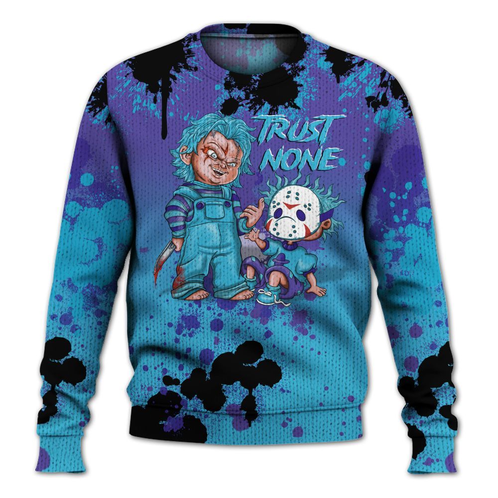 Knitted Sweater To Match Retro Aqua 6s - Trust No One Scary