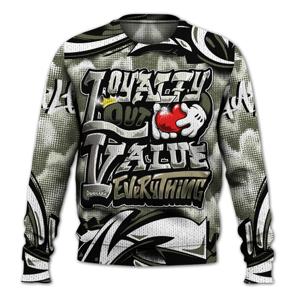 Sweater To Match Low OG Medium Olive 1s - Loyalty Out Value Graffiti Graphic