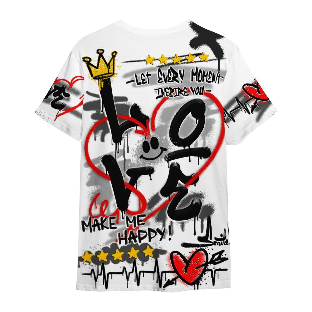 Shirt To Match Low 85 Metallic Black 1s - Happy Love Beats Graffiti Streetwear All Over Print