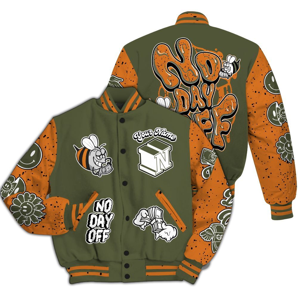 Varsity Jacket To Match Olive 5s - No Day Off Graphic Custom Name All Over Print