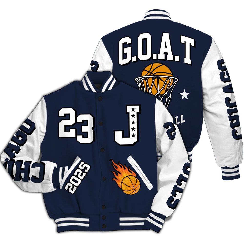 Varsity Jacket To Match Dunk Low White Midnight Navy - Chicago 23 Basketball All Over Print