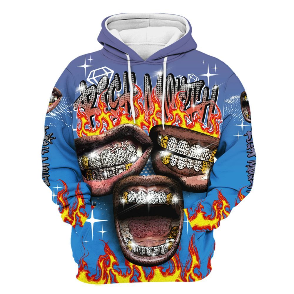 Hoodie To Match Hi-Res Blue 700s - Rich Mouth Fire Rap Retro 90s All Over Print
