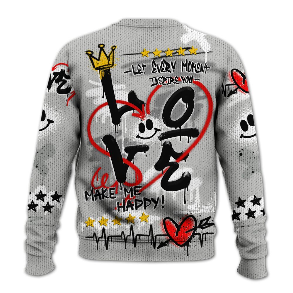 Knitted Sweater To Match Retro White Oreo 4s - Happy Love Beats Graffiti Streetwear