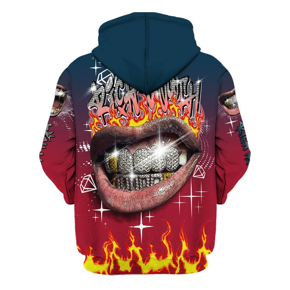 Hoodie To Match Mid Multi Color 2022 1s - Rich Mouth Fire Rap Retro 90s All Over Print