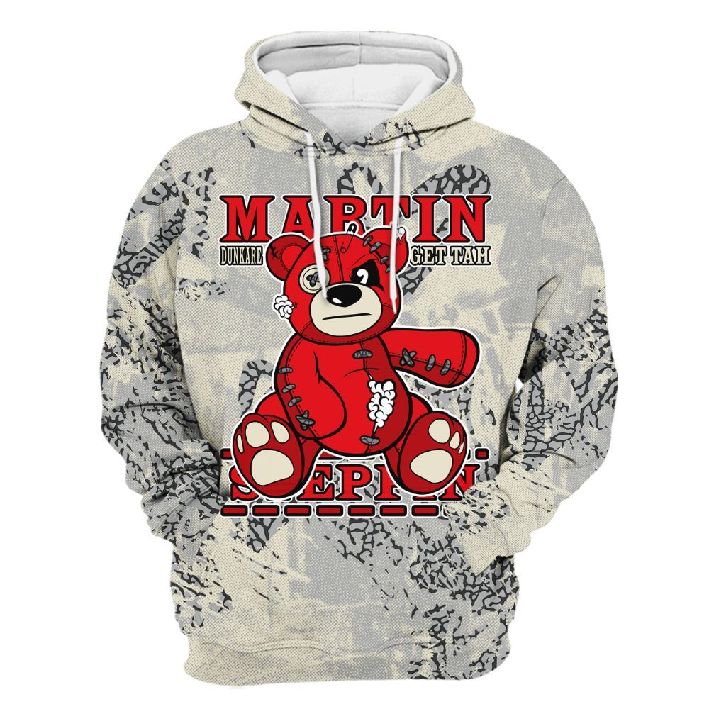 Hoodie To Match Cement Grey 3s - Tah Steppin Bear Heart Grunge All Over Print