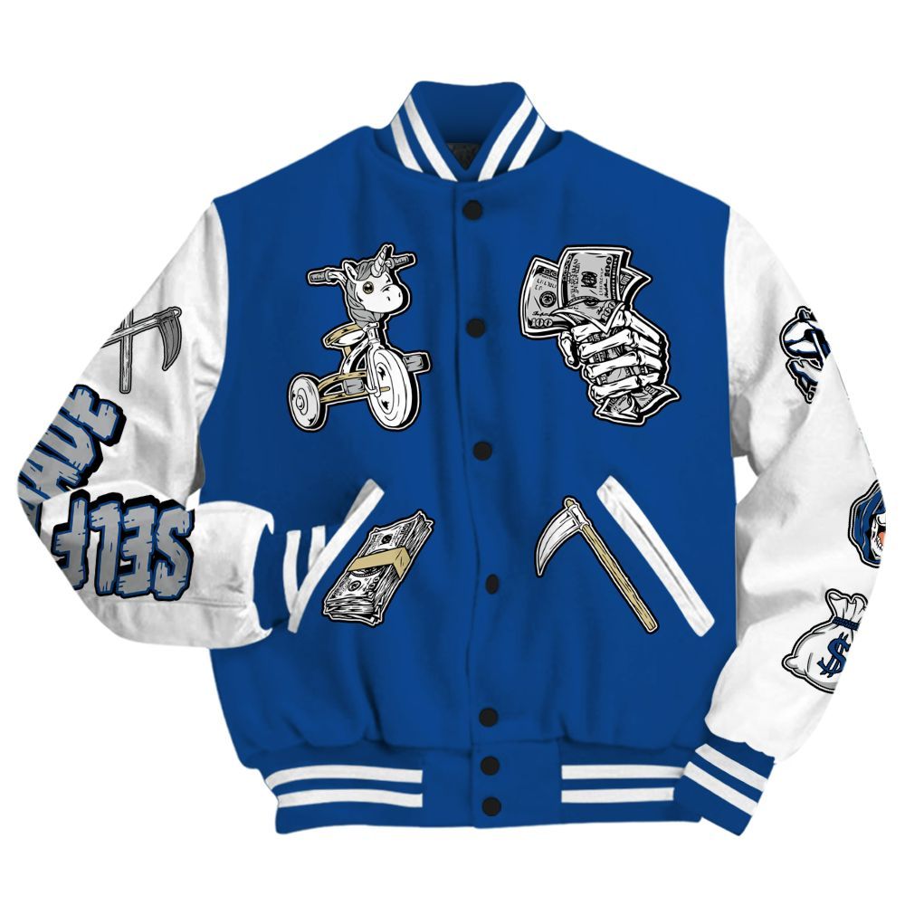 Varsity Jacket To Match Air Ship Royal Blue - Self Make Skeleton All Over Print