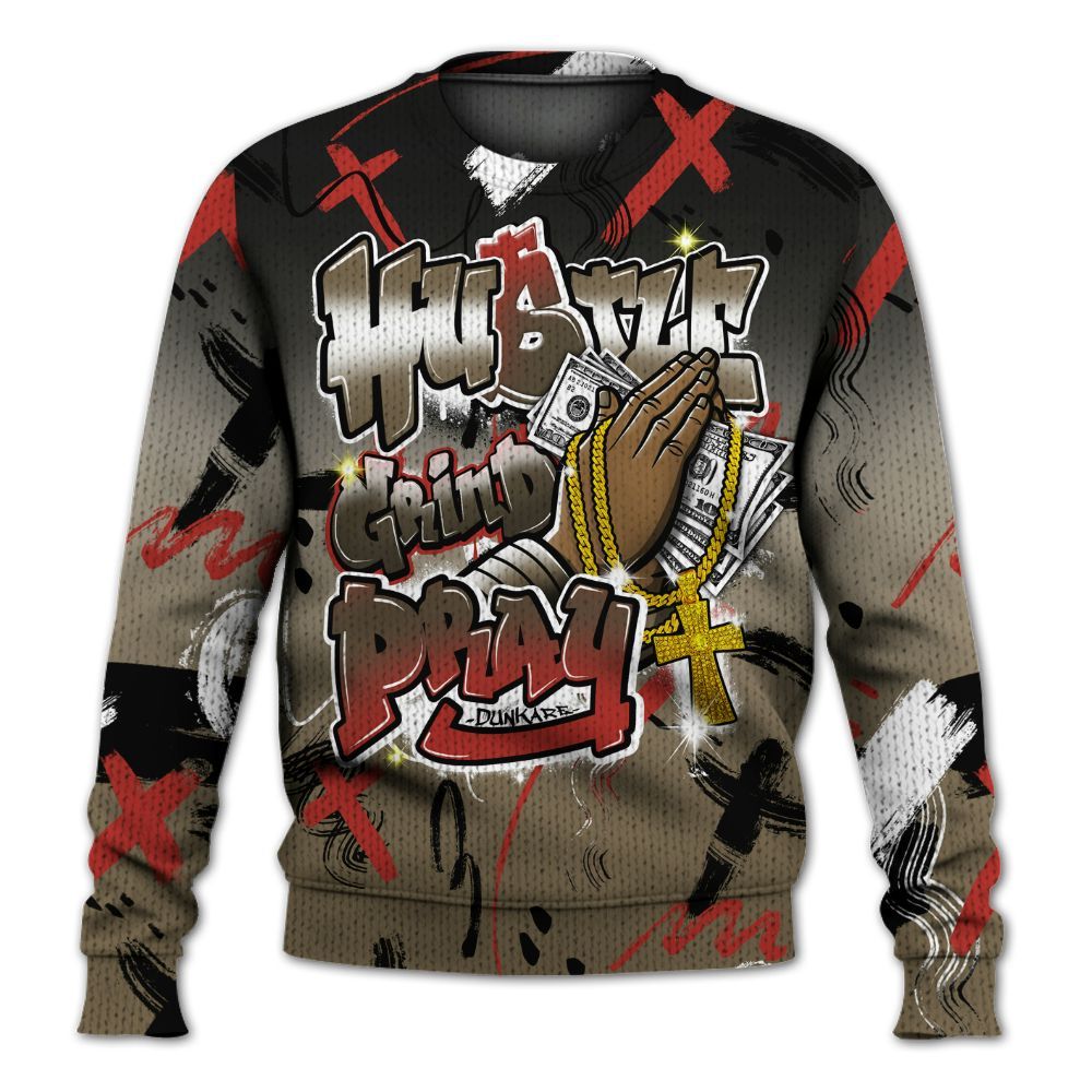 Knitted Sweater To Match Olive 9s - Money Hustle Grind Pray