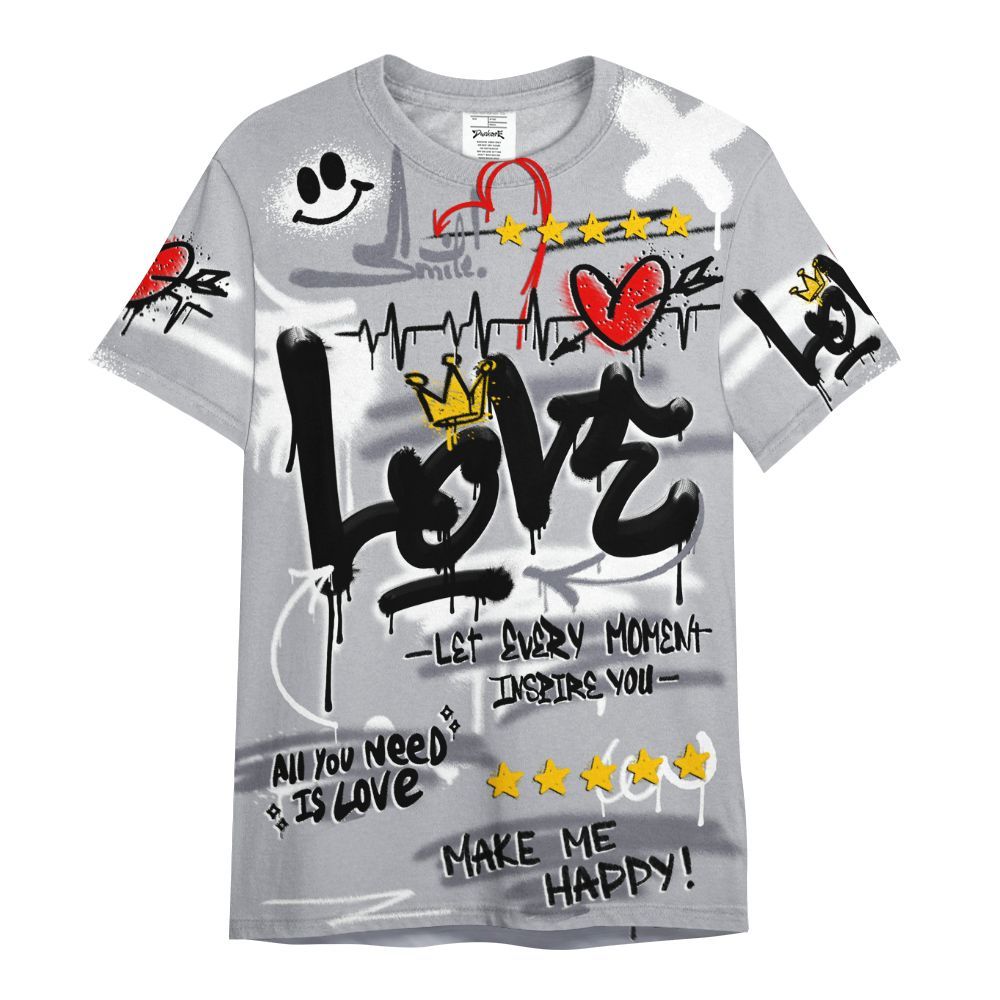Shirt To Match Low Cement Grey 11s - Happy Love Beats Graffiti Streetwear All Over Print
