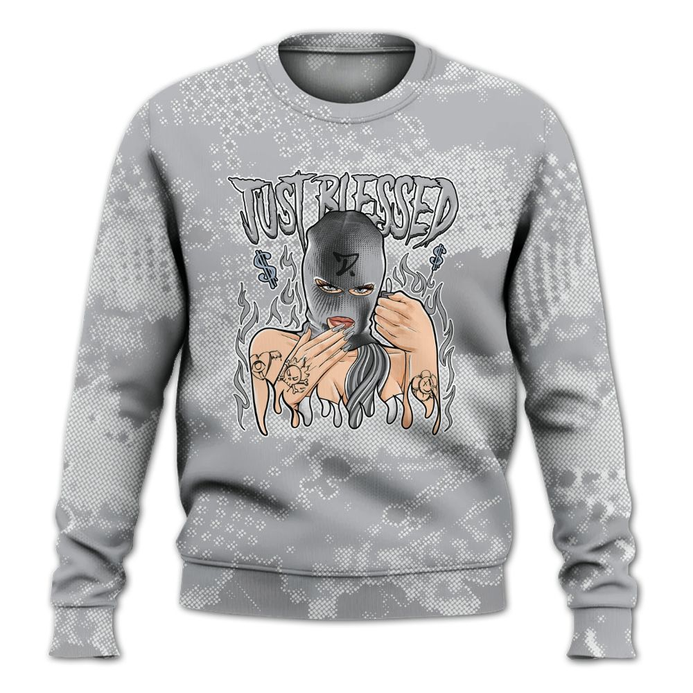 Sweatshirt To Match Low OG Wolf Grey 1s - Blessed!! Smoke Dot All Over Print