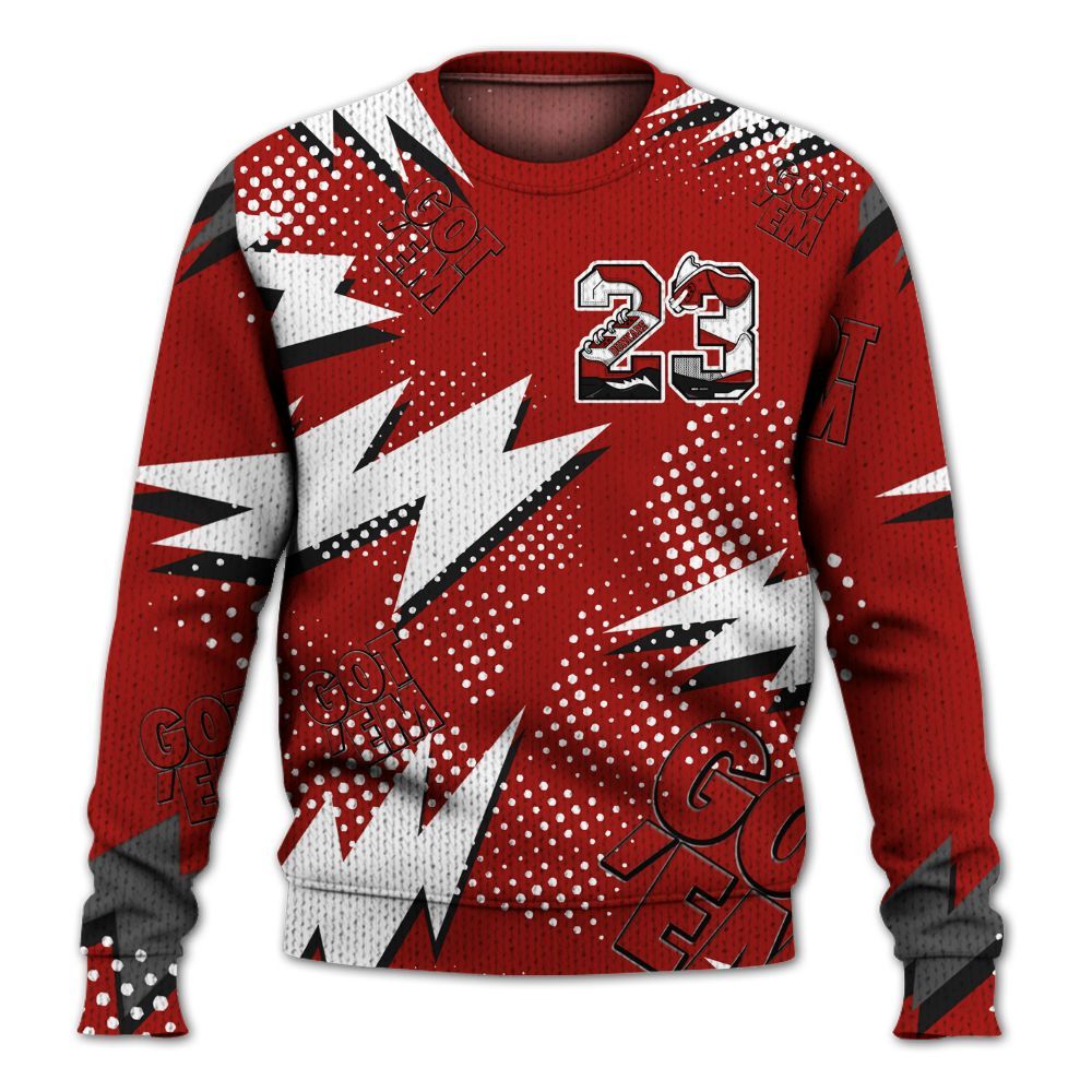 Knitted Sweater To Match High OG Varsity Red 1s - Custom Name Number 23 5s