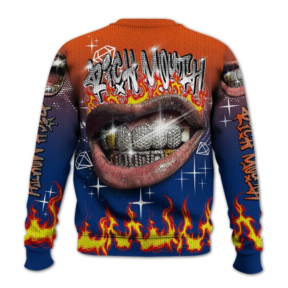 Knitted Sweater To Match Mid Knicks 1s - Rich Mouth Fire Rap Retro 90s