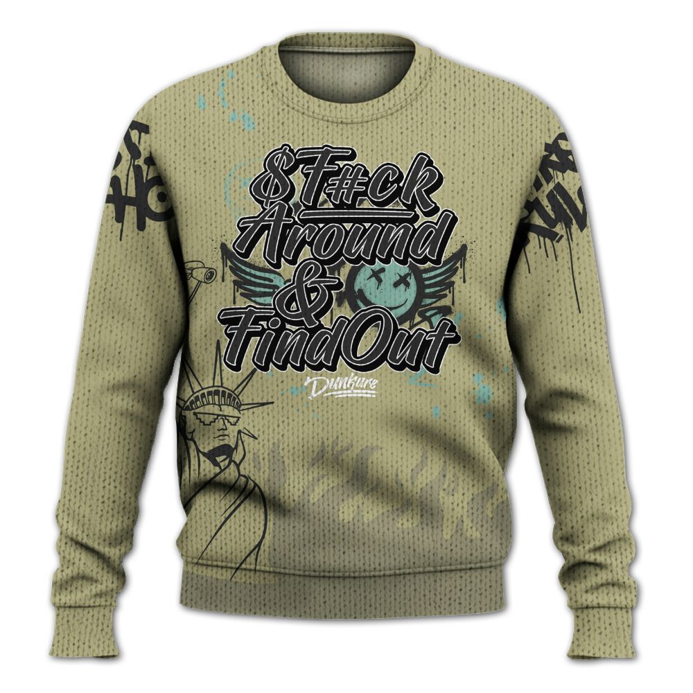 Knitted Sweater To Match Dunk Low Suede Olive Aura - Graphic Fck Around Find Out