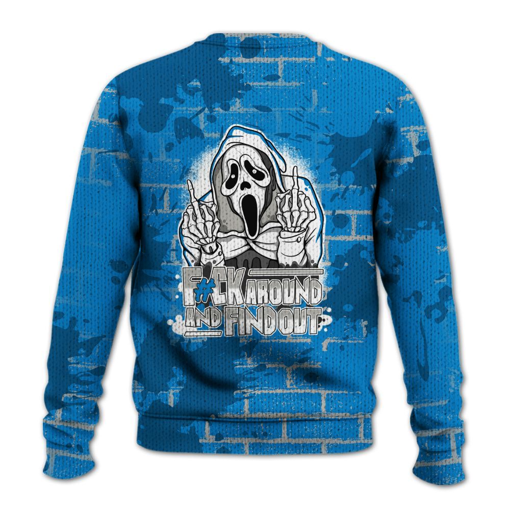 Knitted Sweater To Match Military Blue 4s - F#CK And Find Out Graphic Halloween