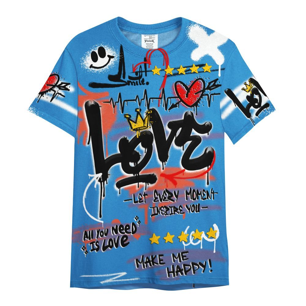 Shirt To Match Hi-Res Blue 700s - Happy Love Beats Graffiti Streetwear All Over Print