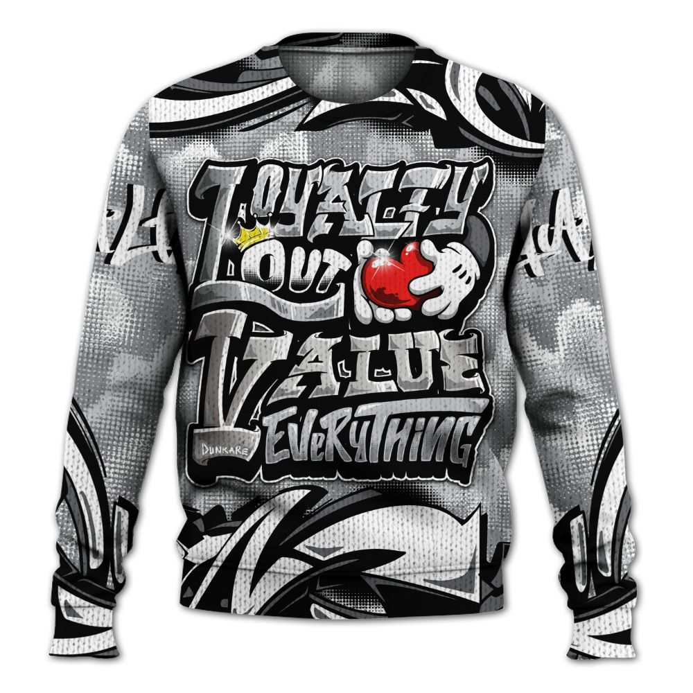 Sweater To Match Retro Wolf Grey 5s - Loyalty Out Value Graffiti Graphic
