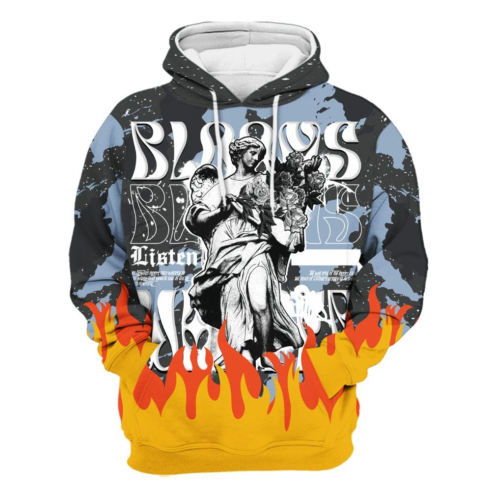 Hoodie To Match Reverse Black White 6s - Blooms Whisper Retro All Over Print