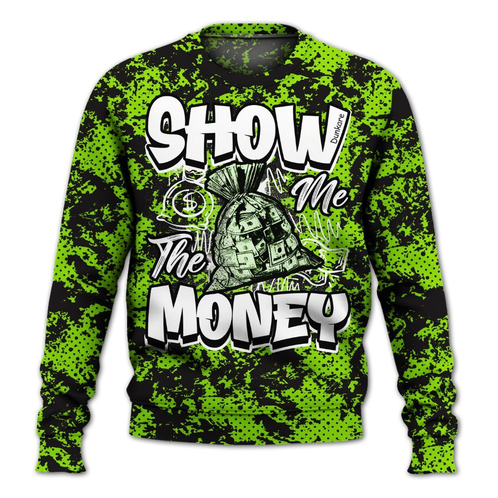 Sweatshirt To Match Electric Green 6s - Show Me The Money Retro All Over Print
