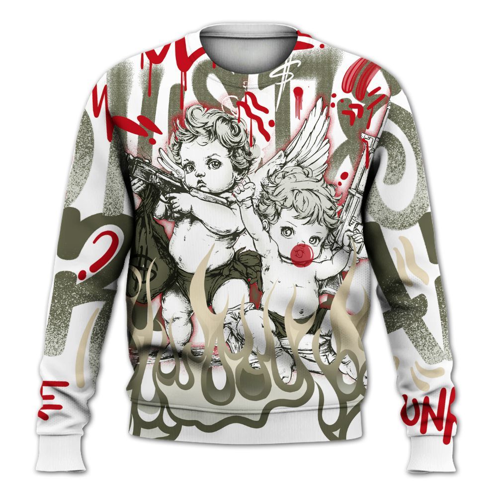 Sweatshirt To Match Travis Scott Low OG Medium Olive 1s - Angel Hustle Hard All Over Print