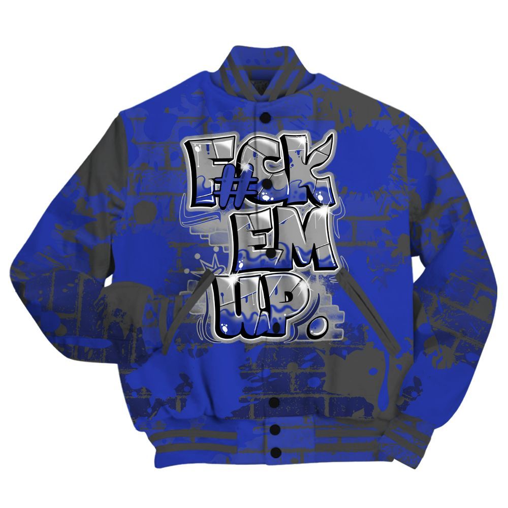 Varsity Jacket To Match Air Max Plus Black Racer Blue Shirt - F#ck Em Graphic Brick Art All Over Print