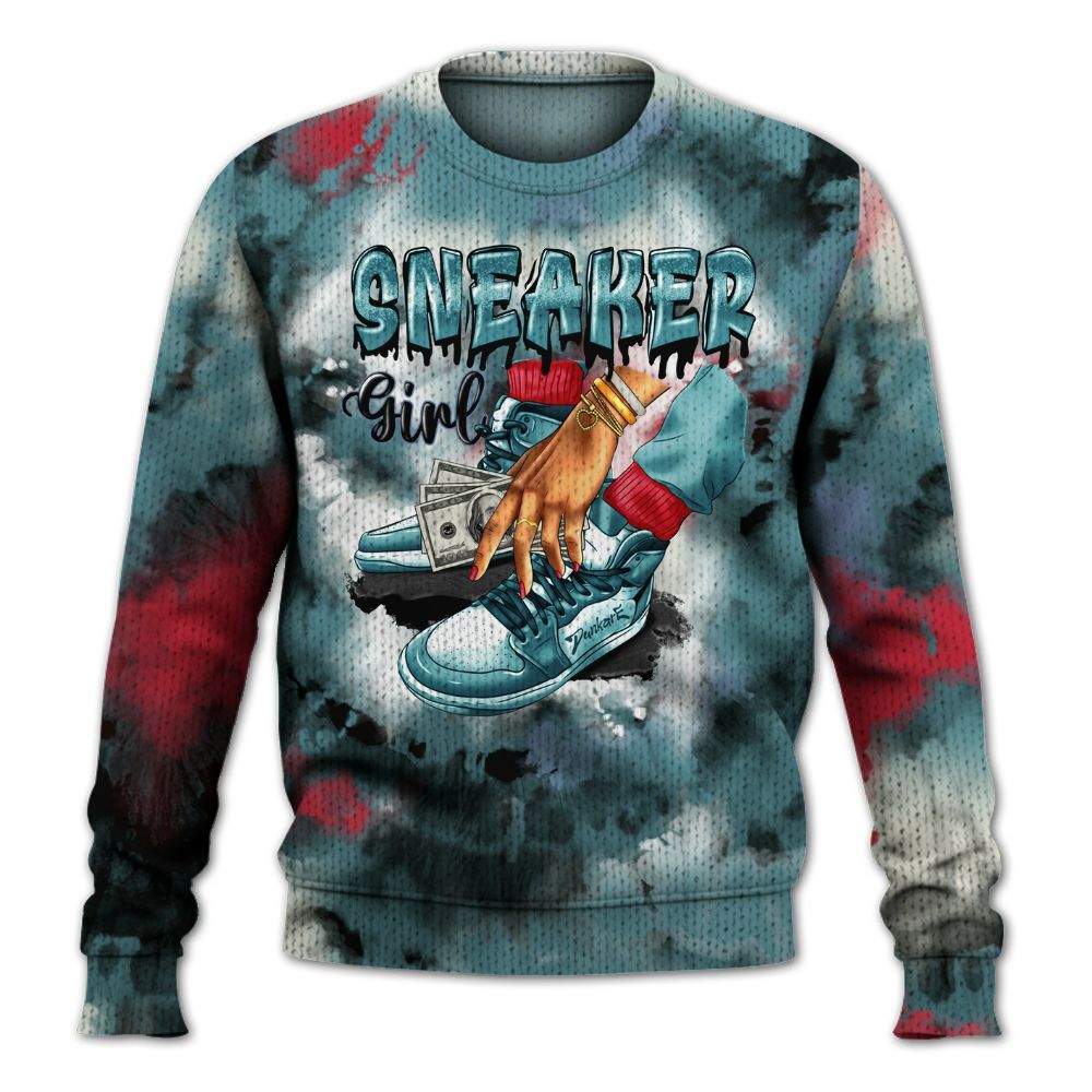 Knitted Sweater To Match Dunk Low Denim Turquoise Royal - SNEAKER Girl Money Drip Tie Dye