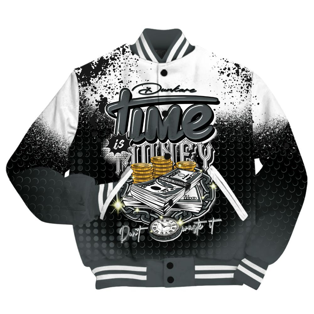 Varsity Jacket To Match Black RM Nigel Sylvester 4s Shirt, Halftone Time Is Money All Over Print