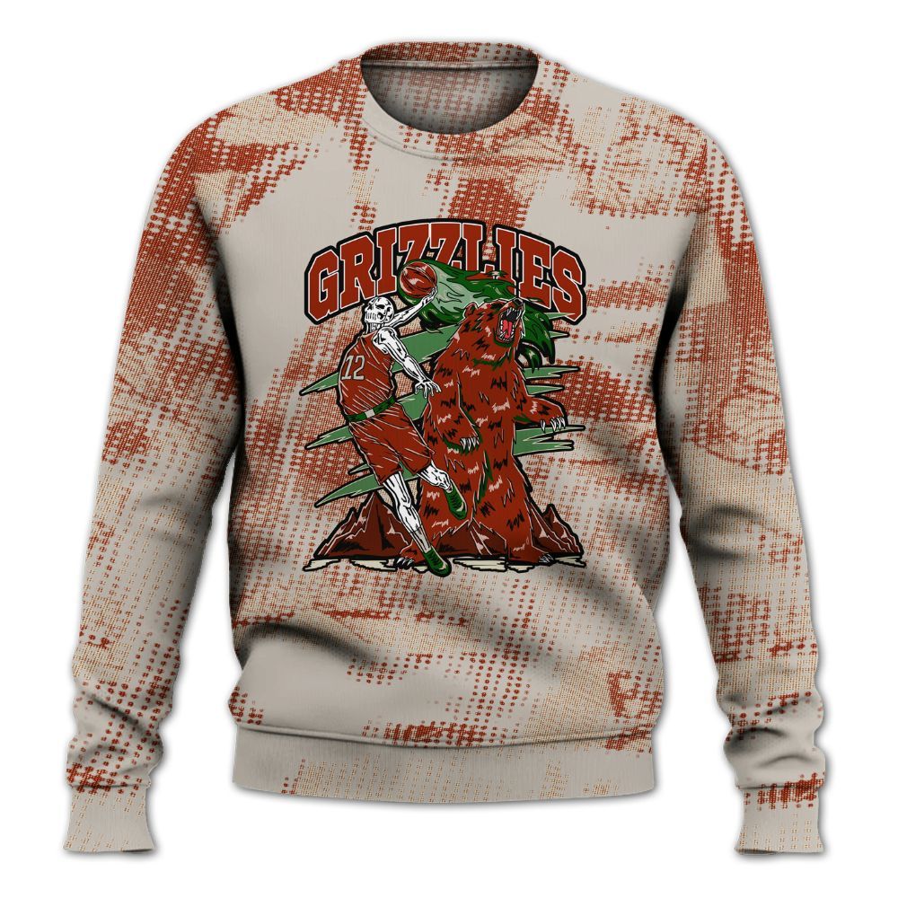 Sweatshirt To Match El Grito 5s - Grizzly Bear Skeleton Brown Sugar All Over Print