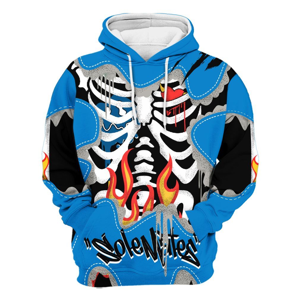 Hoodie To Match Industrial Blue 4s - Skeleton Burning Heart Drip Military Blue 4s All Over Print